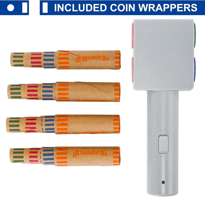 Essential Electric Coin Wrappers Crimper, Color Coded Coin Wrapper Crimping Tool, Includes 16 Assorted Preformed Coin Roll Wrappers - Image 3